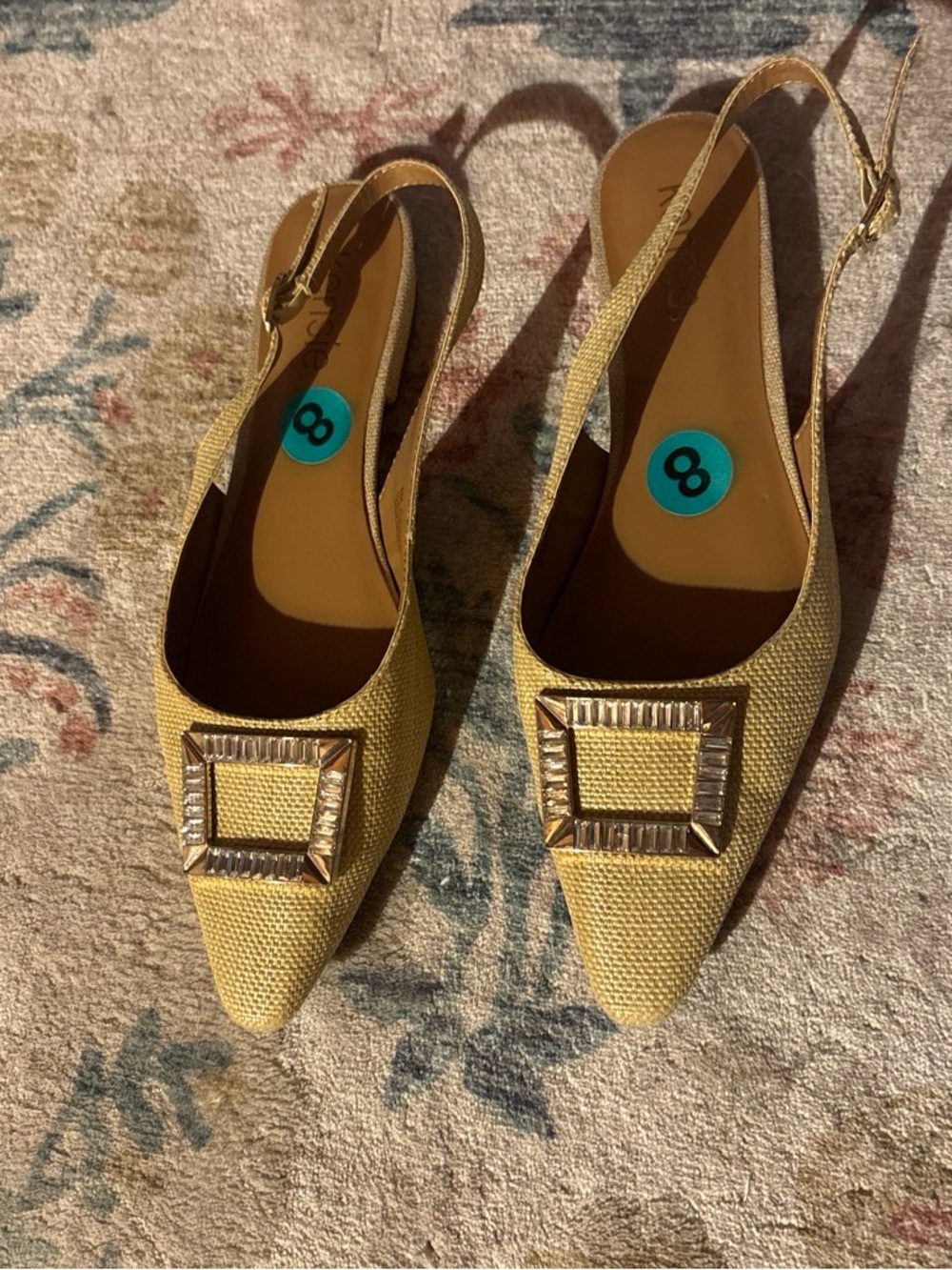 kenzie Yellow Pointed-Toe Slingback Flats with Decorative Buckle
